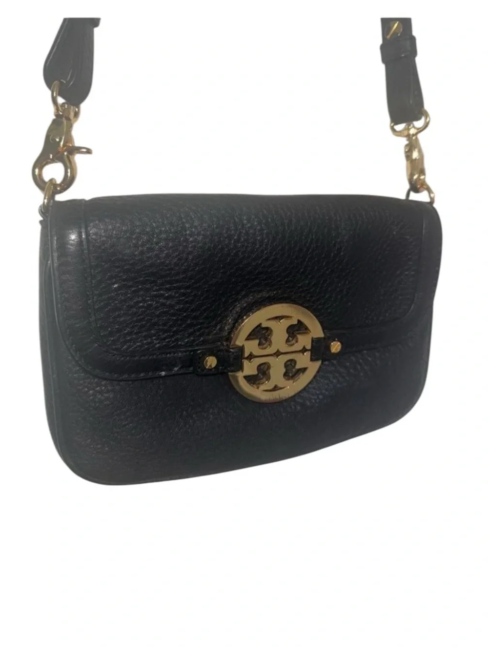 Tory Burch Black Leather Crossbody Bag with Gold Logo